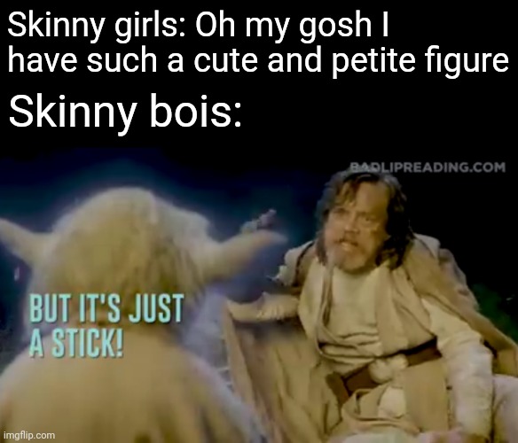 Skinny girls: Oh my gosh I have such a cute and petite figure; Skinny bois: | made w/ Imgflip meme maker
