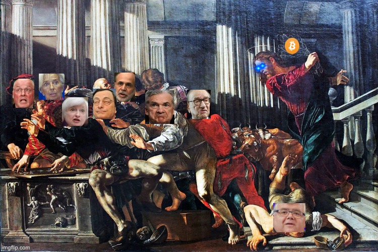 Central Bankers | image tagged in jesus,bitcoin,banks,money,cryptocurrency,crypto | made w/ Imgflip meme maker