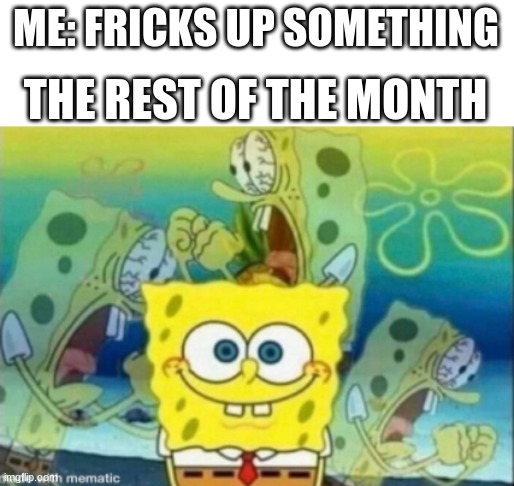 ME: FRICKS UP SOMETHING THE REST OF THE MONTH | made w/ Imgflip meme maker