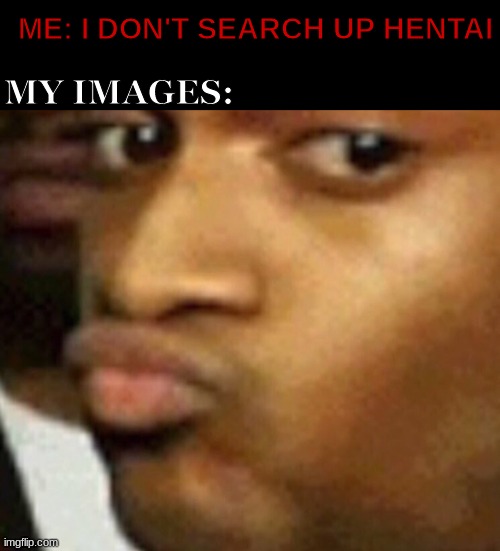 doubtful lips  | ME: I DON'T SEARCH UP HENTAI; MY IMAGES: | image tagged in doubtful lips | made w/ Imgflip meme maker