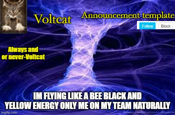 Guess the song and you get follow or 10 upvotes | IM FLYING LIKE A BEE BLACK AND YELLOW ENERGY ONLY ME ON MY TEAM NATURALLY | image tagged in new volcat announcment template,i see a dreamer | made w/ Imgflip meme maker