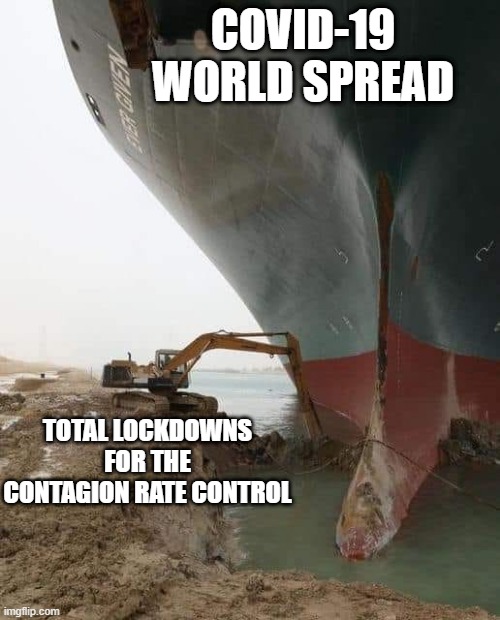 Practicality over all! | COVID-19 WORLD SPREAD; TOTAL LOCKDOWNS FOR THE CONTAGION RATE CONTROL | image tagged in evergreen suez,wtf | made w/ Imgflip meme maker