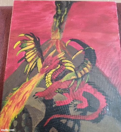I decided to paint something different than animals, I painted a dragon! | image tagged in dragon,painting | made w/ Imgflip meme maker