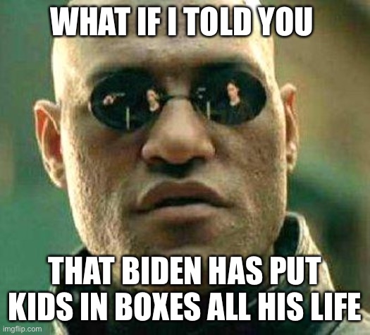 Biden has been busy | WHAT IF I TOLD YOU; THAT BIDEN HAS PUT KIDS IN BOXES ALL HIS LIFE | image tagged in what if i told you | made w/ Imgflip meme maker