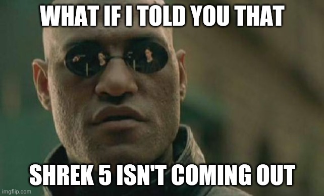 It'll be awful | WHAT IF I TOLD YOU THAT; SHREK 5 ISN'T COMING OUT | image tagged in memes,matrix morpheus,shrek | made w/ Imgflip meme maker
