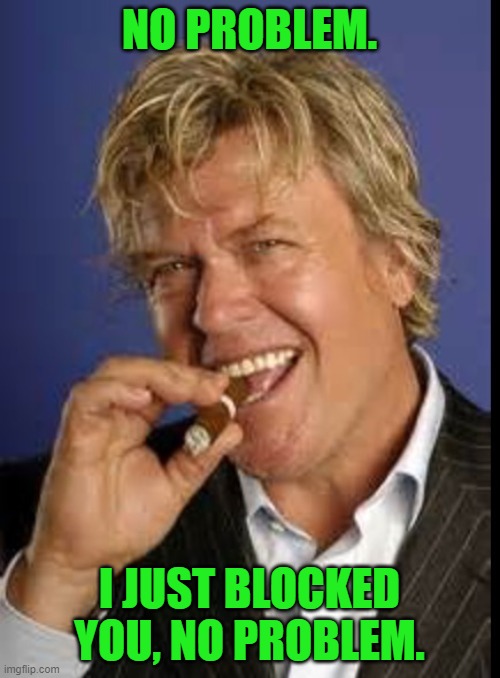 Ron white | NO PROBLEM. I JUST BLOCKED YOU, NO PROBLEM. | image tagged in ron white | made w/ Imgflip meme maker