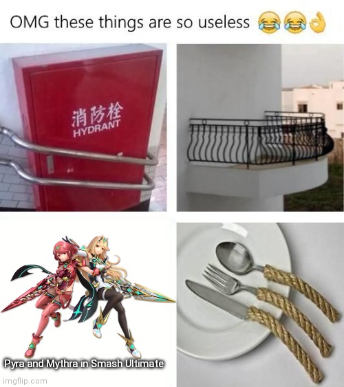 useless duo | Pyra and Mythra in Smash Ultimate | image tagged in useless things,smash bros ultimate | made w/ Imgflip meme maker