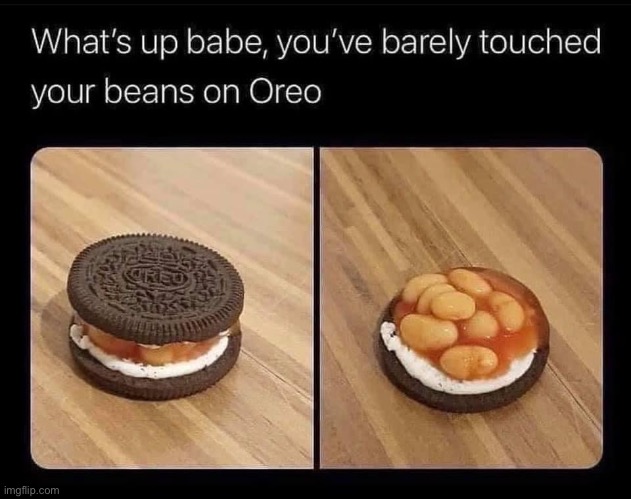 no | image tagged in beans on oreo,oreo,oreos,grossed out,gross,repost | made w/ Imgflip meme maker