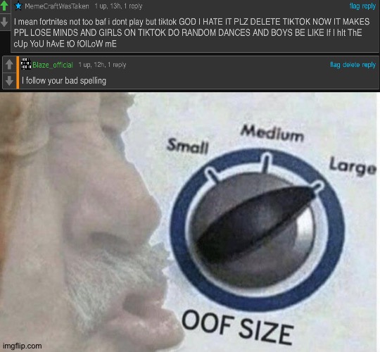 Idk why people are complaining about every insult I make, hopefully nobody complains about this insult | image tagged in oof size large | made w/ Imgflip meme maker