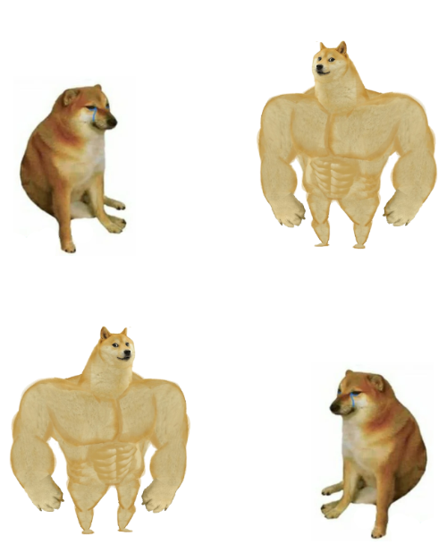 High Quality buff doge vs cheems reversed double Blank Meme Template