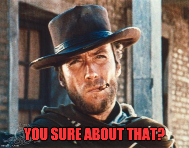 Clint Eastwood | YOU SURE ABOUT THAT? | image tagged in clint eastwood | made w/ Imgflip meme maker