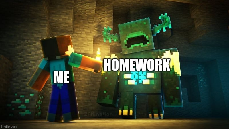 me when i see homework | HOMEWORK; ME | image tagged in meme | made w/ Imgflip meme maker