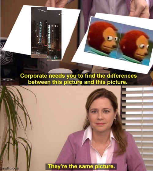 -Building true. | image tagged in memes,they're the same picture,building,monkey puppet,light,lazytown | made w/ Imgflip meme maker