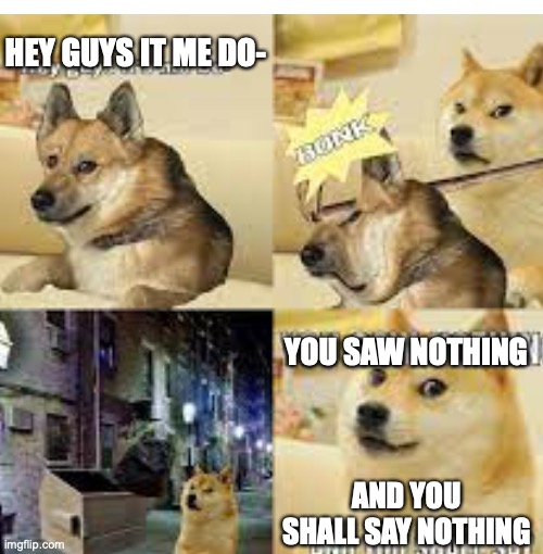 DOGE 2 VS OG DOGE | HEY GUYS IT ME DO-; YOU SAW NOTHING; AND YOU SHALL SAY NOTHING | image tagged in doge 2 | made w/ Imgflip meme maker