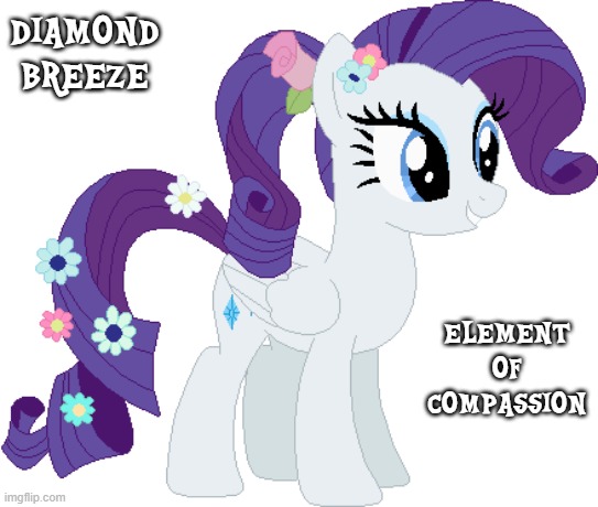 Rarity from a Fluttershy AU | DIAMOND BREEZE; ELEMENT OF COMPASSION | image tagged in my little pony friendship is magic,alternate reality,fluttershy,rarity | made w/ Imgflip meme maker