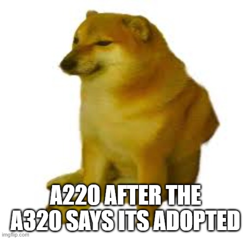 crying cheems | A220 AFTER THE A320 SAYS ITS ADOPTED | image tagged in crying cheems | made w/ Imgflip meme maker