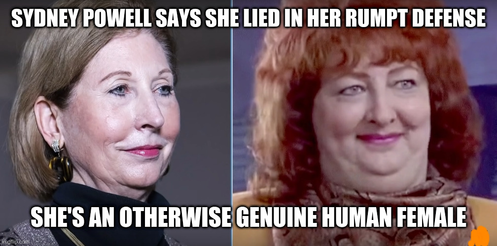 trying to find something nice to say | SYDNEY POWELL SAYS SHE LIED IN HER RUMPT DEFENSE; SHE'S AN OTHERWISE GENUINE HUMAN FEMALE | image tagged in deplorable,rumpt | made w/ Imgflip meme maker