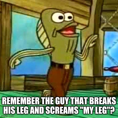 my leg | REMEMBER THE GUY THAT BREAKS HIS LEG AND SCREAMS "MY LEG"? | image tagged in my leg | made w/ Imgflip meme maker