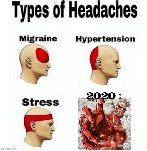 i think funny still | image tagged in 2020,lol,aot,anime,stressed out | made w/ Imgflip meme maker