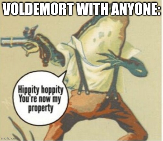 Hippity hoppity, you're now my property | VOLDEMORT WITH ANYONE: | image tagged in hippity hoppity you're now my property | made w/ Imgflip meme maker