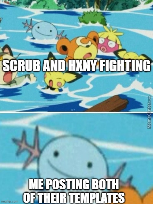 there's absolutely nothing bad that can result from that | SCRUB AND HXNY FIGHTING; ME POSTING BOTH OF THEIR TEMPLATES | image tagged in wooper | made w/ Imgflip meme maker