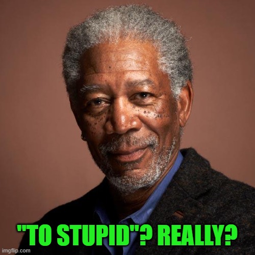 Morgan Freeman | "TO STUPID"? REALLY? | image tagged in morgan freeman | made w/ Imgflip meme maker