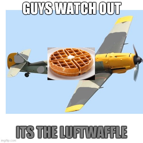 cringe pun | GUYS WATCH OUT; ITS THE LUFTWAFFLE | image tagged in oh wow are you actually reading these tags | made w/ Imgflip meme maker