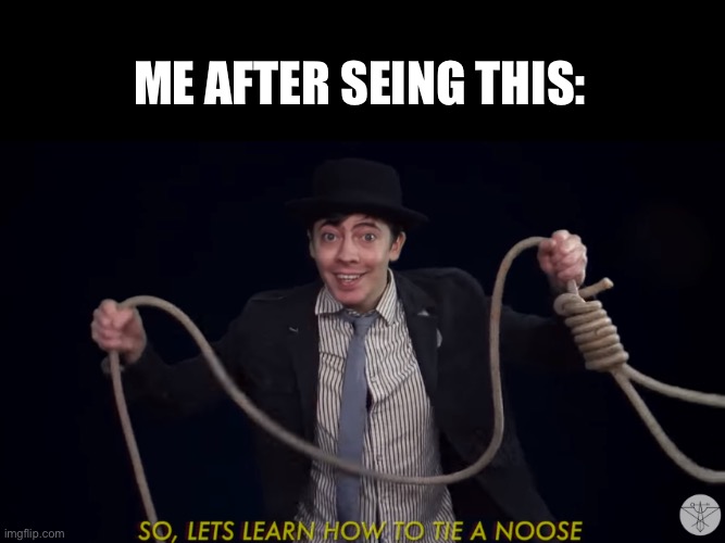 Lets learn how to tie a noose! | ME AFTER SEING THIS: | image tagged in lets learn how to tie a noose | made w/ Imgflip meme maker