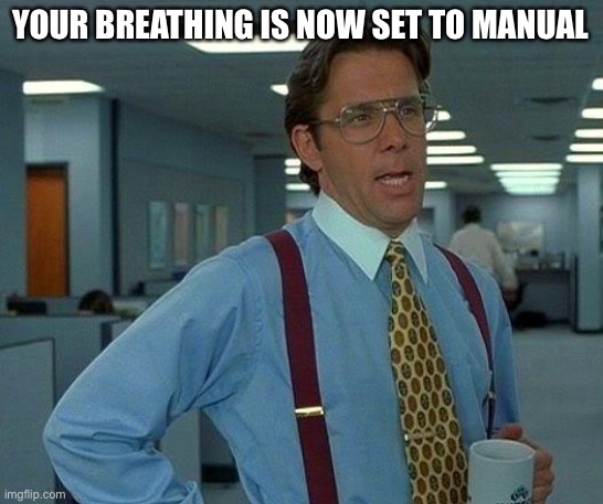 Hah | YOUR BREATHING IS NOW SET TO MANUAL | image tagged in memes,that would be great | made w/ Imgflip meme maker