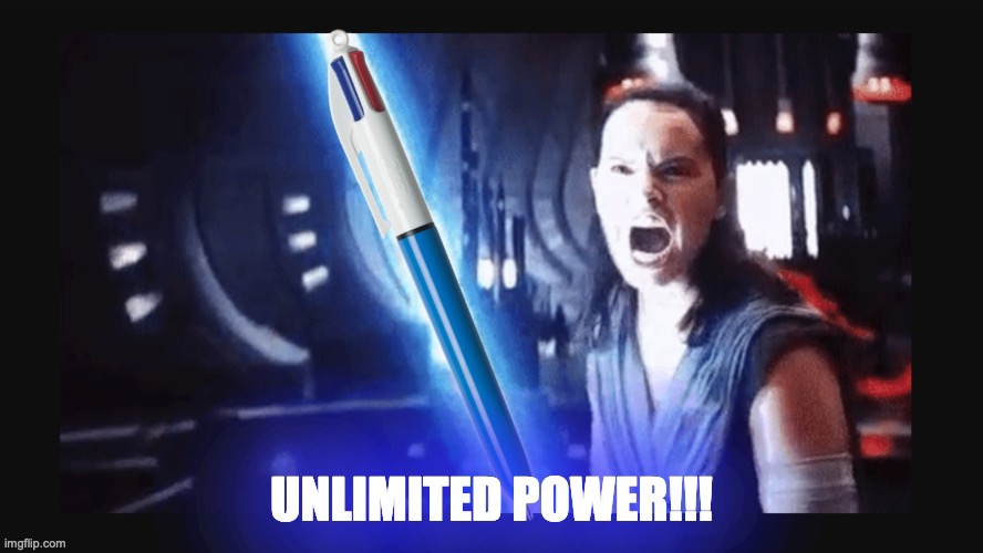 building a muti-colored click pen is proof you are ready to advance to the next level of Jedi training | image tagged in multi-colored click pen,jedi pen trick | made w/ Imgflip meme maker