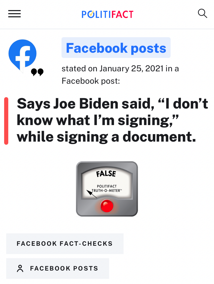 High Quality Politifact Joe Biden I don’t know what I’m signing Blank Meme Template