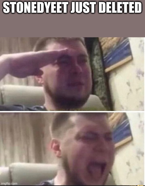 Crying salute | STONEDYEET JUST DELETED | image tagged in crying salute | made w/ Imgflip meme maker