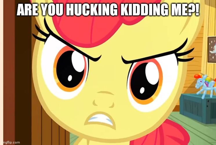 Apple Bloom is Pissed (MLP) | ARE YOU HUCKING KIDDING ME?! | image tagged in apple bloom is pissed mlp | made w/ Imgflip meme maker