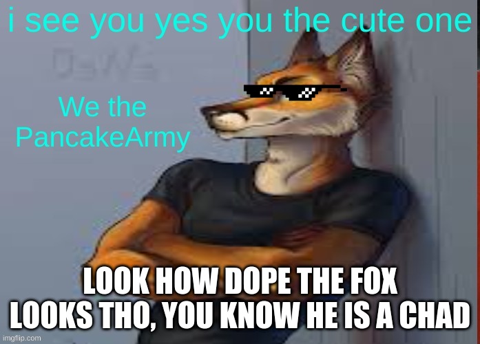 sunglasses, WIT DA template | LOOK HOW DOPE THE FOX LOOKS THO, YOU KNOW HE IS A CHAD | image tagged in oh it belongs there perfecrly | made w/ Imgflip meme maker