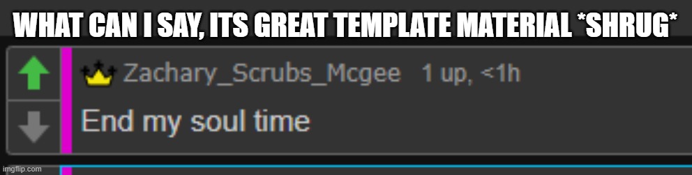 end my soul time | WHAT CAN I SAY, ITS GREAT TEMPLATE MATERIAL *SHRUG* | image tagged in end my soul time | made w/ Imgflip meme maker