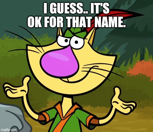 Confused Nature Cat 2 | I GUESS.. IT'S OK FOR THAT NAME. | image tagged in confused nature cat 2 | made w/ Imgflip meme maker