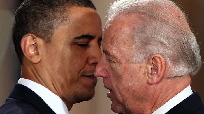 Joe Biden and Barack Obama whispering Blank Meme Template