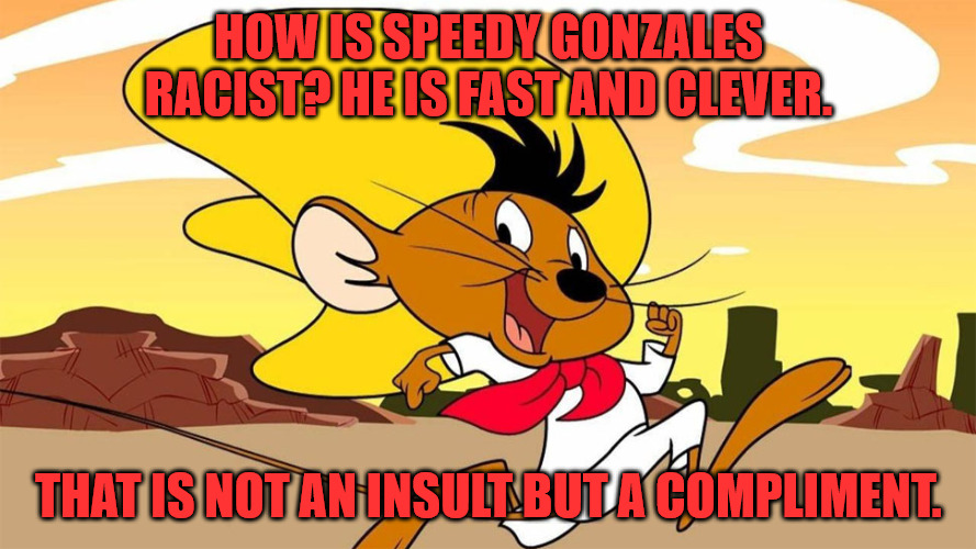 Don't Cancel Speedy | HOW IS SPEEDY GONZALES RACIST? HE IS FAST AND CLEVER. THAT IS NOT AN INSULT BUT A COMPLIMENT. | image tagged in speedy gonzales | made w/ Imgflip meme maker