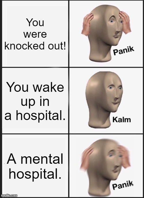 My worst nightmare for real. | You were knocked out! You wake up in a hospital. A mental hospital. | image tagged in memes,panik kalm panik,mental health,knockout,hospital | made w/ Imgflip meme maker