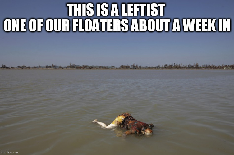 UMA says hi | THIS IS A LEFTIST 
ONE OF OUR FLOATERS ABOUT A WEEK IN | image tagged in uma says hi | made w/ Imgflip meme maker