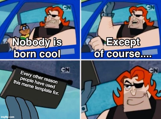 Nobody is born cool | Every other reason people have used this meme template for. | image tagged in nobody is born cool | made w/ Imgflip meme maker