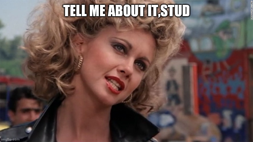 Grease,a nice musical. | TELL ME ABOUT IT,STUD | image tagged in sandy grease | made w/ Imgflip meme maker