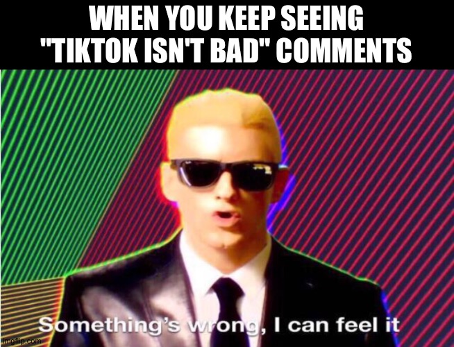 Something’s wrong | WHEN YOU KEEP SEEING "TIKTOK ISN'T BAD" COMMENTS | image tagged in something s wrong | made w/ Imgflip meme maker