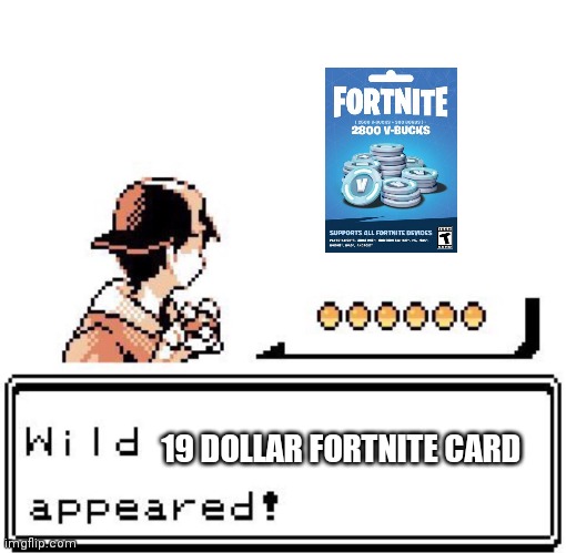 19 dollar FORTNITE card | 19 DOLLAR FORTNITE CARD | image tagged in blank wild pokemon appears,fortnite meme | made w/ Imgflip meme maker