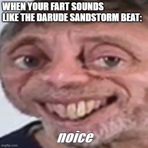 really noice | WHEN YOUR FART SOUNDS LIKE THE DARUDE SANDSTORM BEAT:; noice | image tagged in noice | made w/ Imgflip meme maker