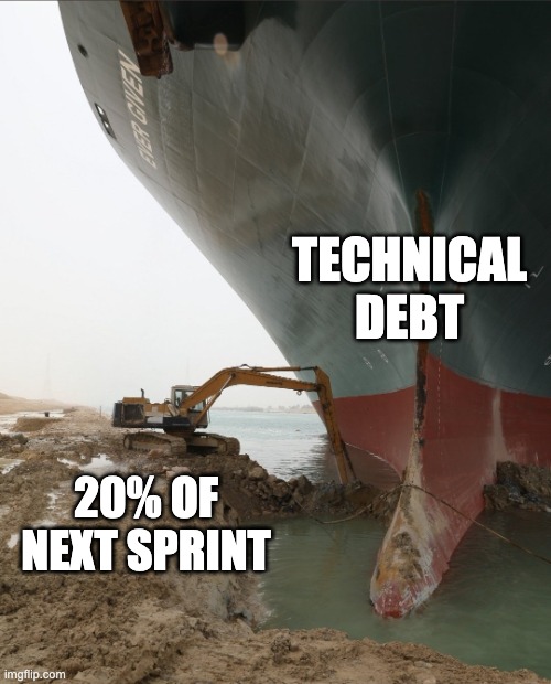 Technical debt TECHNICAL DEBT; 20% OF NEXT SPRINT image tagged in little ex...
