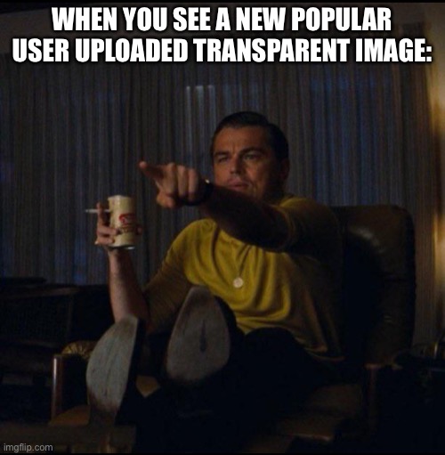 Oooh! | WHEN YOU SEE A NEW POPULAR USER UPLOADED TRANSPARENT IMAGE: | image tagged in leonardo dicaprio pointing | made w/ Imgflip meme maker