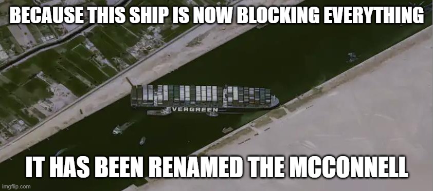 Evergreen | BECAUSE THIS SHIP IS NOW BLOCKING EVERYTHING; IT HAS BEEN RENAMED THE MCCONNELL | image tagged in evergreen | made w/ Imgflip meme maker