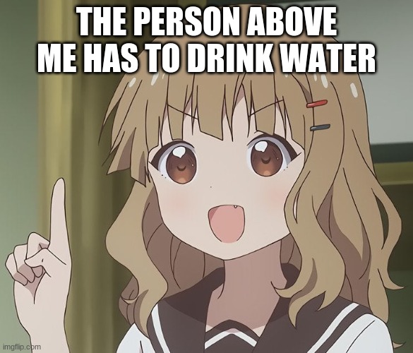 The person above me | THE PERSON ABOVE ME HAS TO DRINK WATER | image tagged in the person above me | made w/ Imgflip meme maker