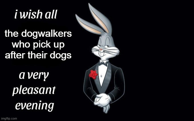 I wish all the X a very pleasant evening |  the dogwalkers who pick up after their dogs | image tagged in i wish all the x a very pleasant evening | made w/ Imgflip meme maker